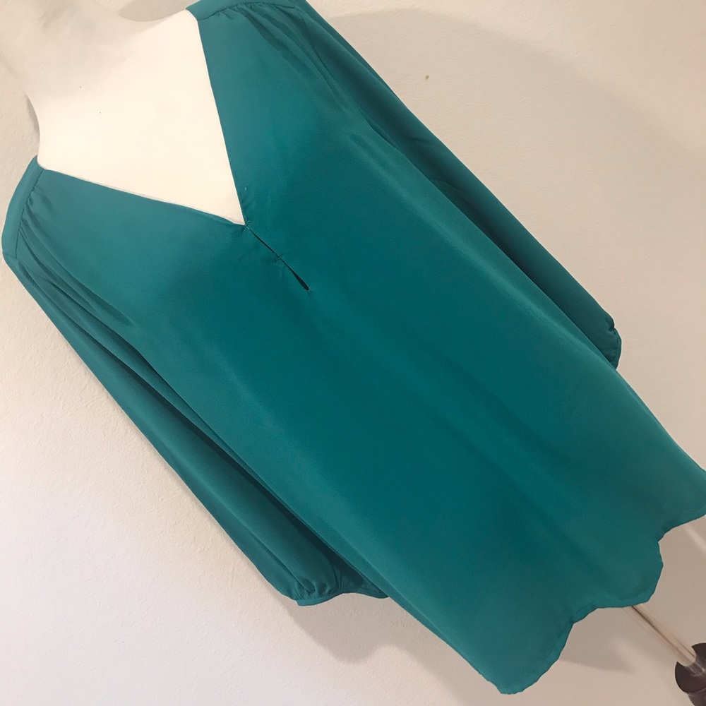 H&M Sheer V-Neck Long line Teal Blouse